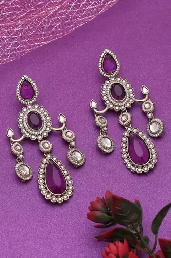 Purple color kundan earrings