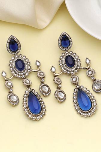 Blue color kundan earrings