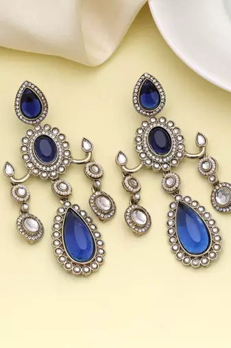 Blue color kundan earrings