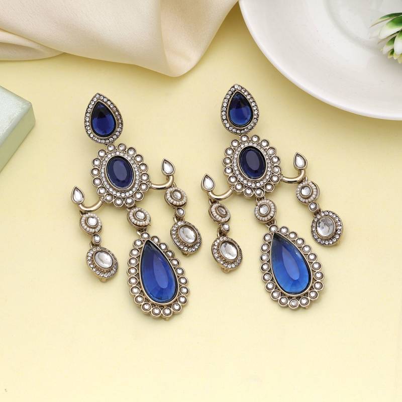 Blue color kundan earrings