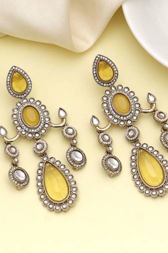 Yellow color kundan earrings