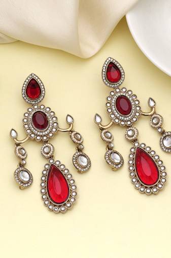 Maroon color kundan earrings