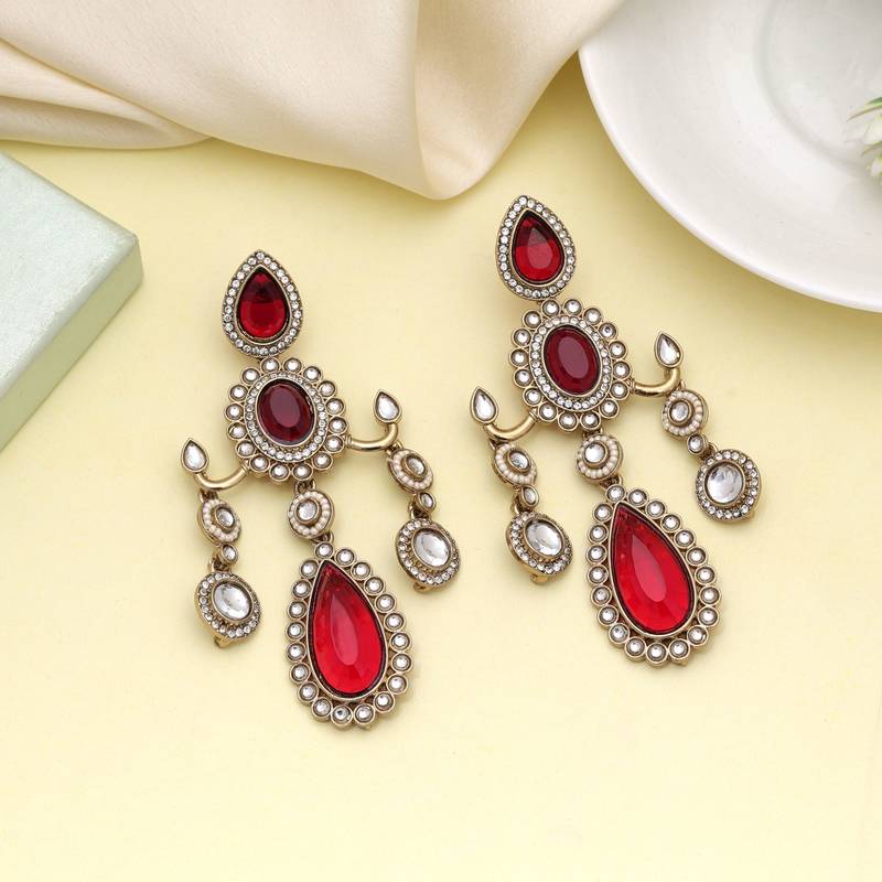 Maroon color kundan earrings