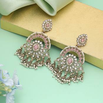 Pink color kundan earrings 1