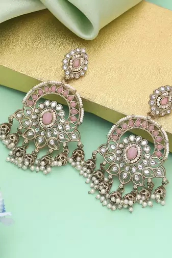 Pink color kundan earrings