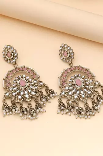 Pink color kundan earrings