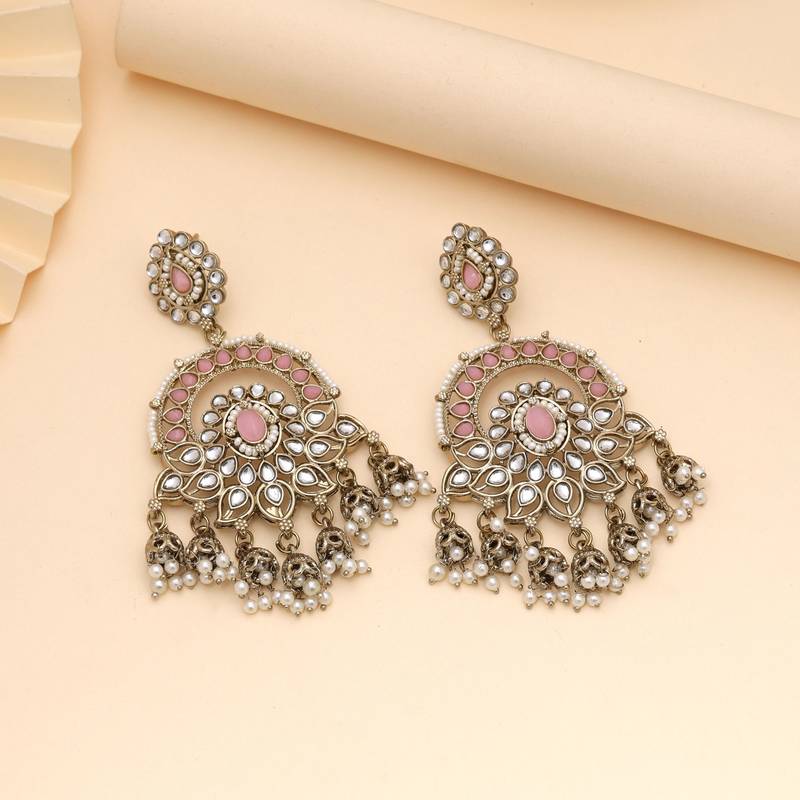 Pink color kundan earrings