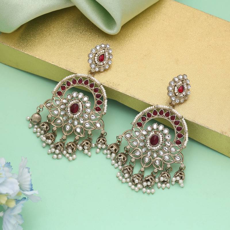 Maroon color kundan earrings