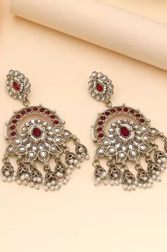 Maroon color kundan earrings