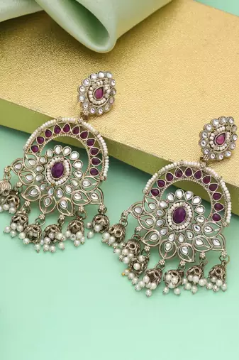 Purple color kundan earrings