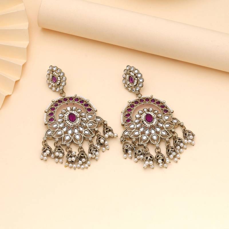 Purple color kundan earrings