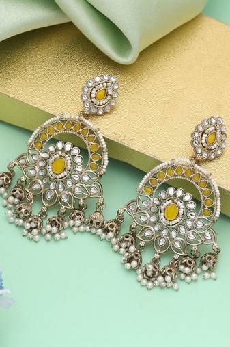 Yellow color kundan earrings