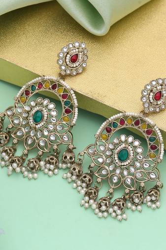 Multi color kundan earrings