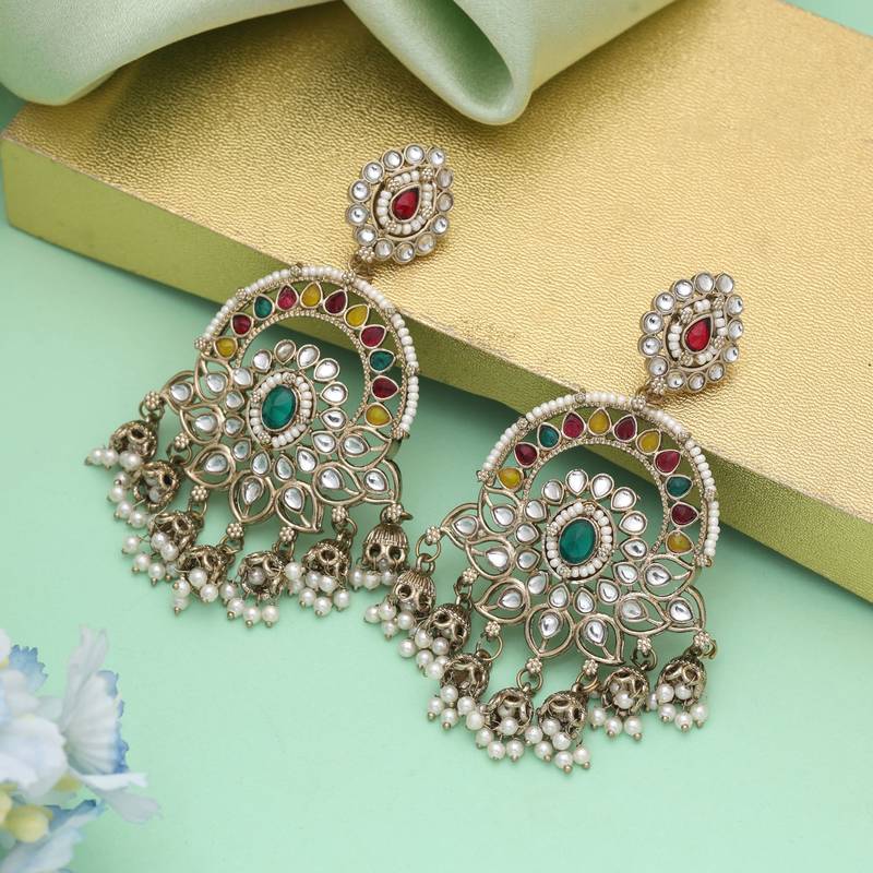 Multi color kundan earrings