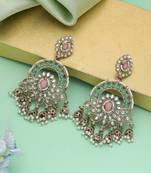 Pink & pista green color kundan earrings