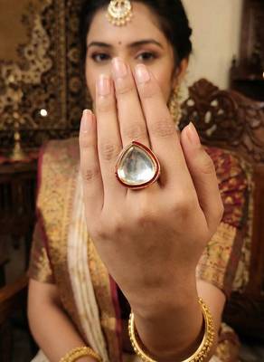 Kundan high gold polish full stone designer finger rings for women and girls 1