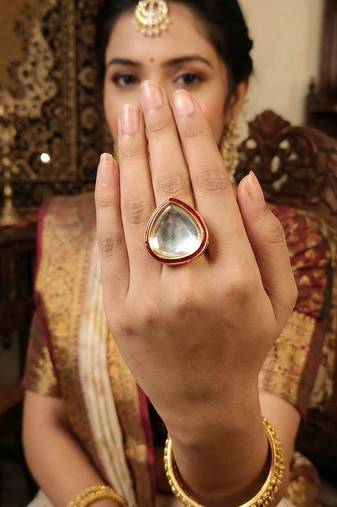 Kundan high gold polish full stone designer finger rings for women and girls