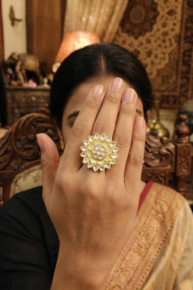 Beautiful full stone kundan high gold polish finger rings for women and girls