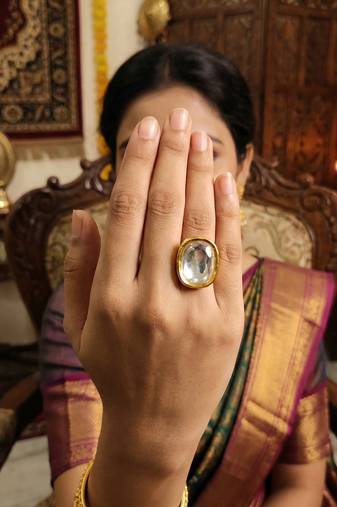 Beautiful high gold polish full kundan stone party wear finger rings for women and girls