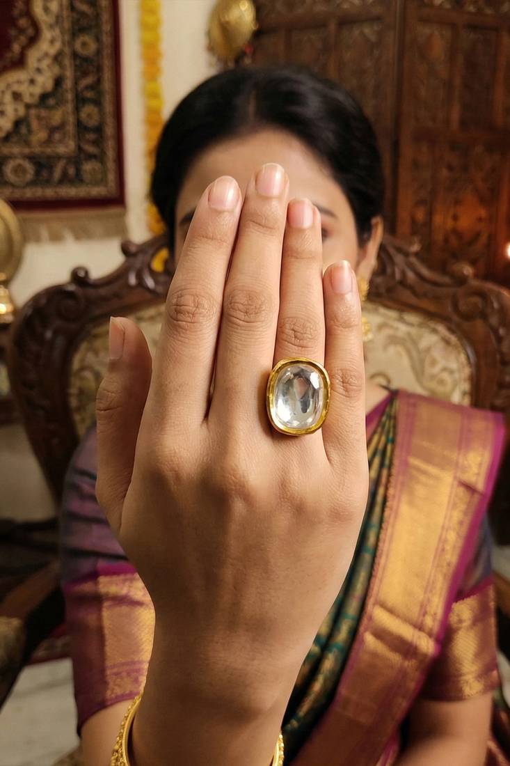 Beautiful high gold polish full kundan stone party wear finger rings for women and girls
