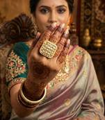 Square kundan finger ring high gold finish with multi stone center for women and girls