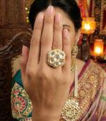 Floral kundan finger ring with multi center stone high gold finish for women and girls