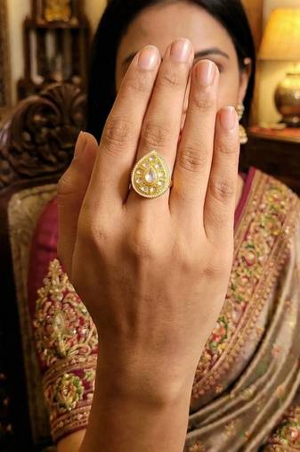 Elegant high gold kundan finger ring festive wear for women and girls