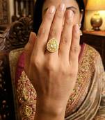 Elegant high gold kundan finger ring festive wear for women and girls