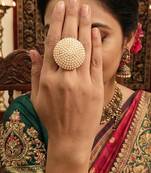 High gold polish fancy design clustered pearl designer antique finger ring for women and girls