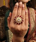 Fancy beautiful glass beads designer high gold polish kundan finger ring for women and girls