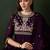 Saahmriga embroidered purple faux georgette round neck regular sleeve kurta palazzo sets