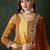 Saahmriga embroidered yellow chinon round neck regular sleeve kurta palazzo sets