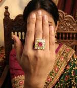 High gold square kundan finger ring for women  adjustable designer women and girls