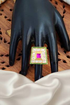 High gold square kundan finger ring for women  adjustable designer women and girls 2