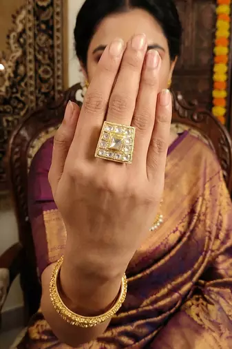 High gold square kundan finger ring for women and girls