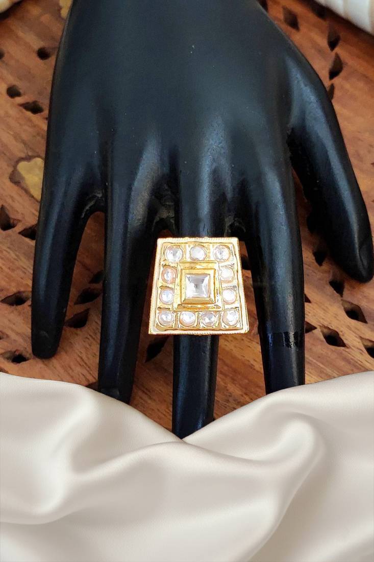 High gold square kundan finger ring for women and girls