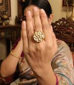 Kundan design high gold polish round shape finger ring for women and girls