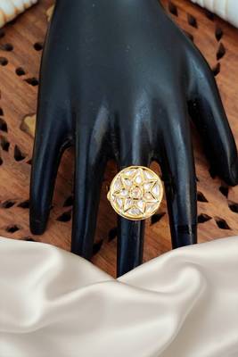 Kundan design high gold polish round shape finger ring for women and girls 2