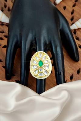 Teardrop kundan finger ring with multi center stone high gold finish for women  and girls 2
