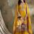 Saahmriga embroidered yellow chinon round neck flared sleeve kurta palazzo sets