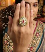 Teardrop kundan finger ring with multi center stone high gold finish for women  and girls