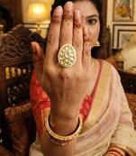 Teardrop kundan finger ring with multi center stone high gold finish for women  and girls