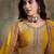 Saahmriga embroidered yellow chinon round neck flared sleeve kurta palazzo sets