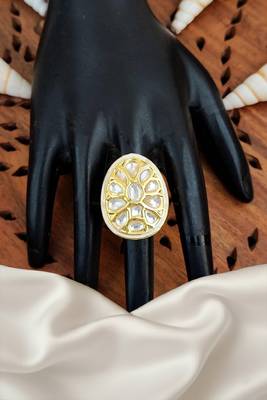 Teardrop kundan finger ring with multi center stone high gold finish for women  and girls 2
