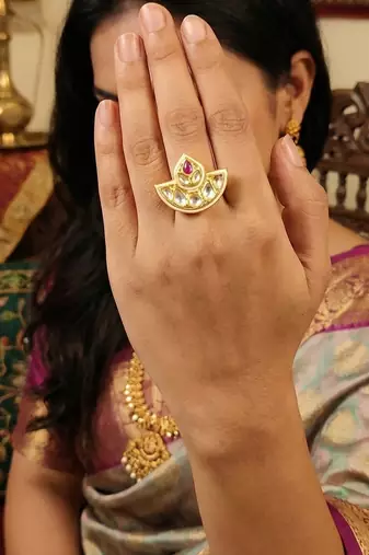 Kundan design high gold polish fancy finger ring for women  and girls