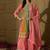 Saahmriga embroidered peach chinon round neck regular sleeve kurta palazzo sets
