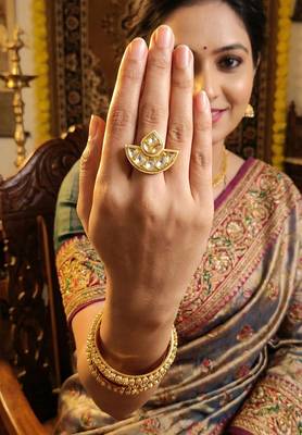 Kundan design high gold polish fancy finger ring for women and girls 1