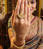 Kundan design high gold polish fancy finger ring for women and girls