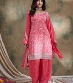 Saahmriga embroidered light pink vichitra silk round neck regular sleeve kurta palazzo sets