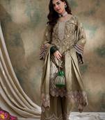 Saahmriga embroidered mehendi chinon round neck flared sleeve kurta palazzo sets